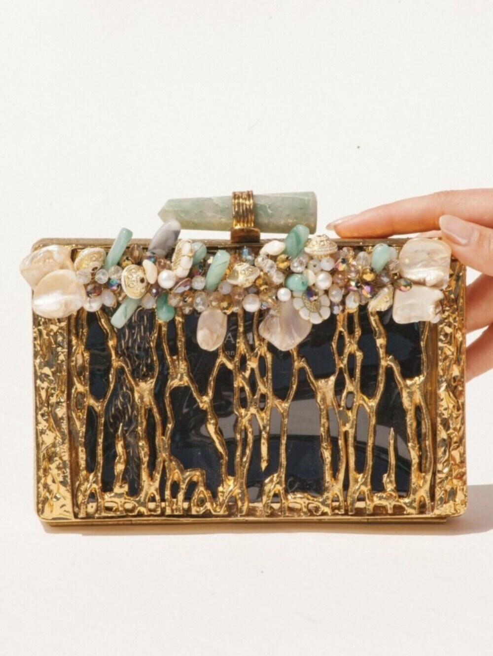 NWT RAMLA Zeina Handmade Brass and Natural Stone Clutch